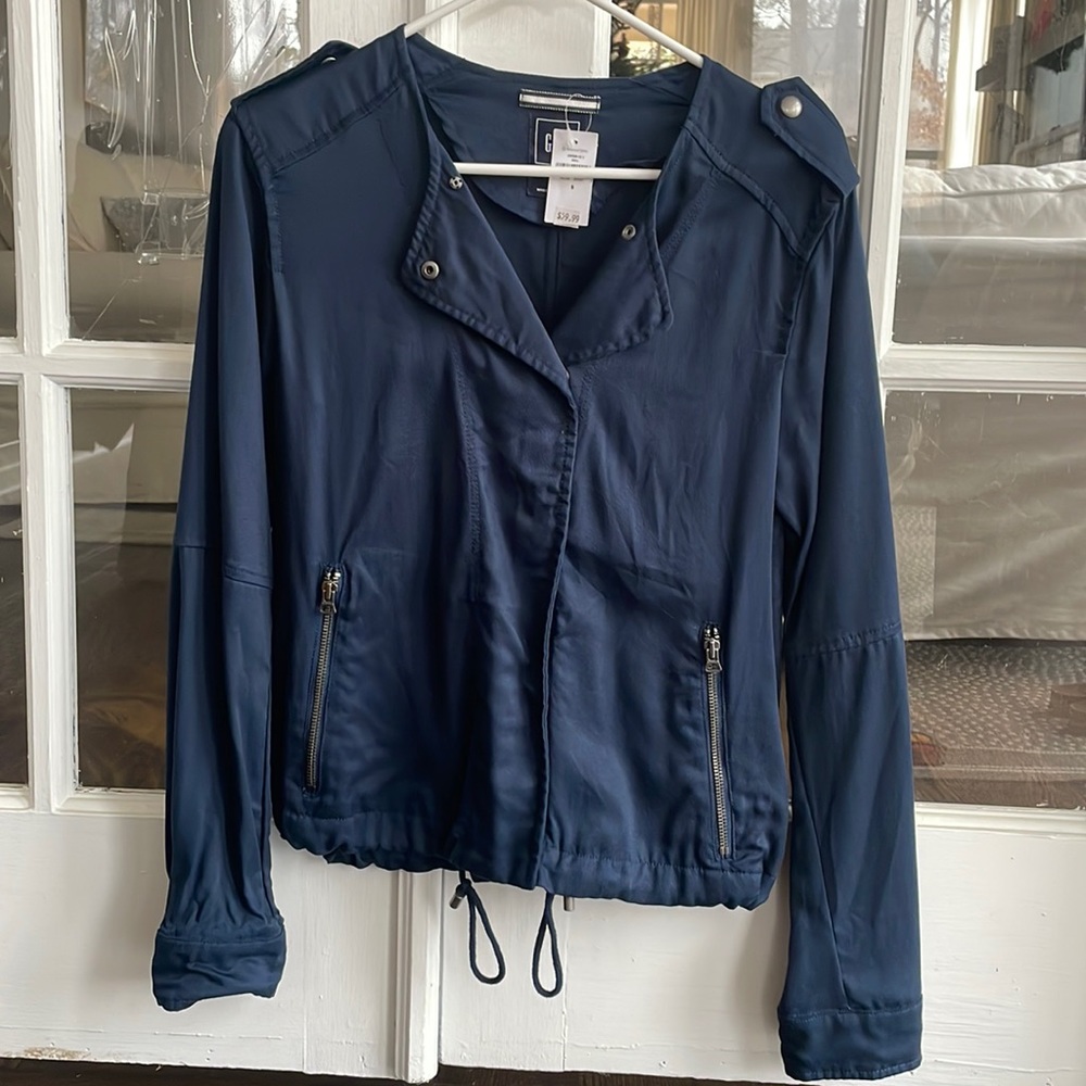 Gap Navy Moto Jacket with Silver Hardware NWT Small